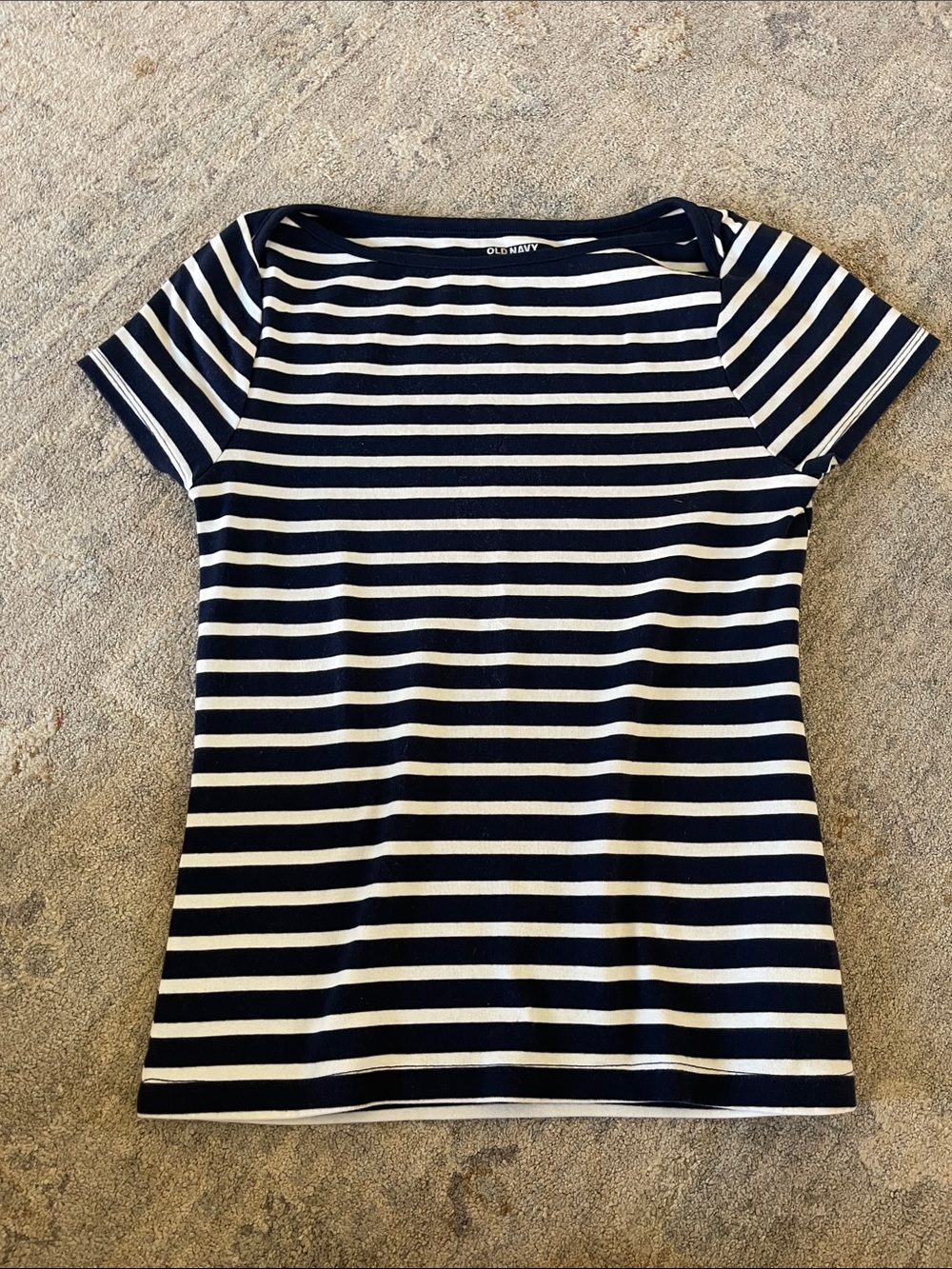 Old Navy Navy and White Striped Short Sleeve Tee